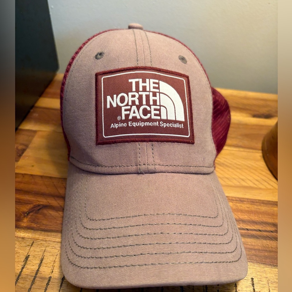 The North Face Maroon and Beige Cap